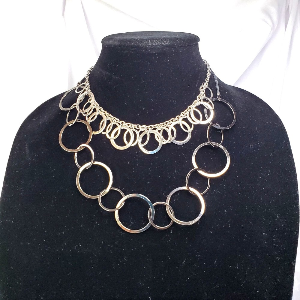 Two Statement necklaces Circles Silver and Grey